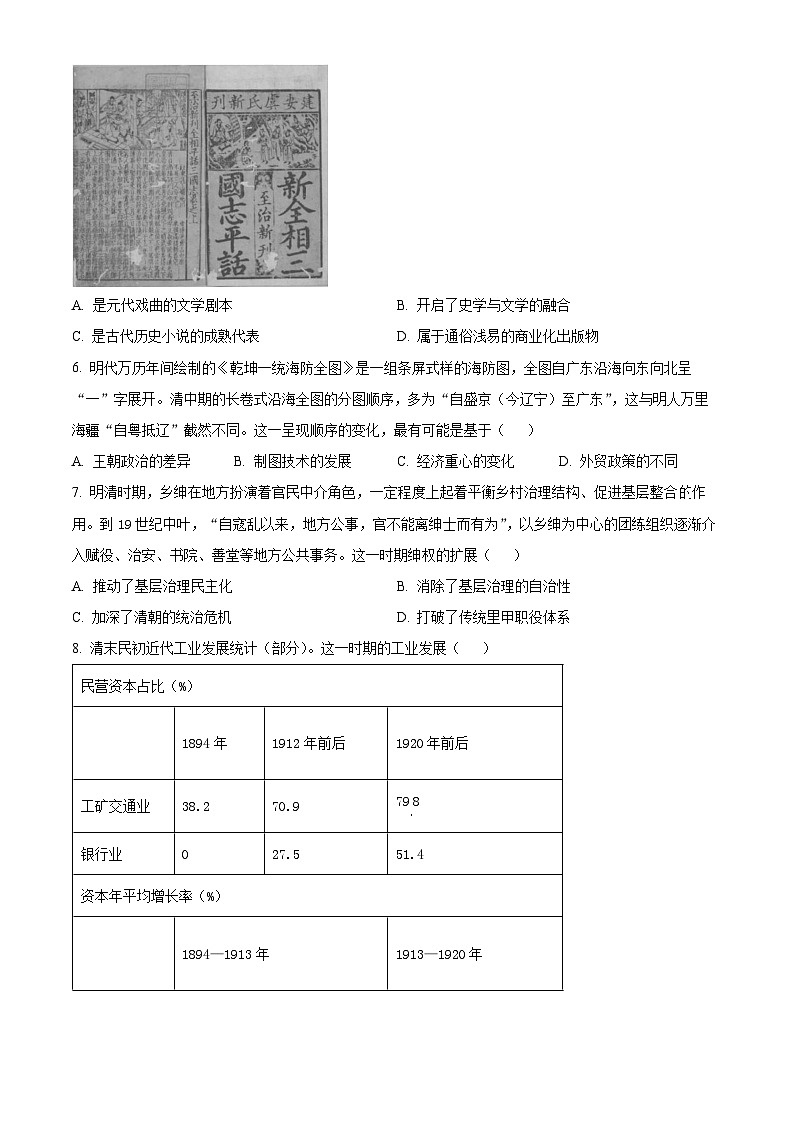 2024届重庆市普通高中学业水平测试选择性考试二模历史试题(原卷版)第2页