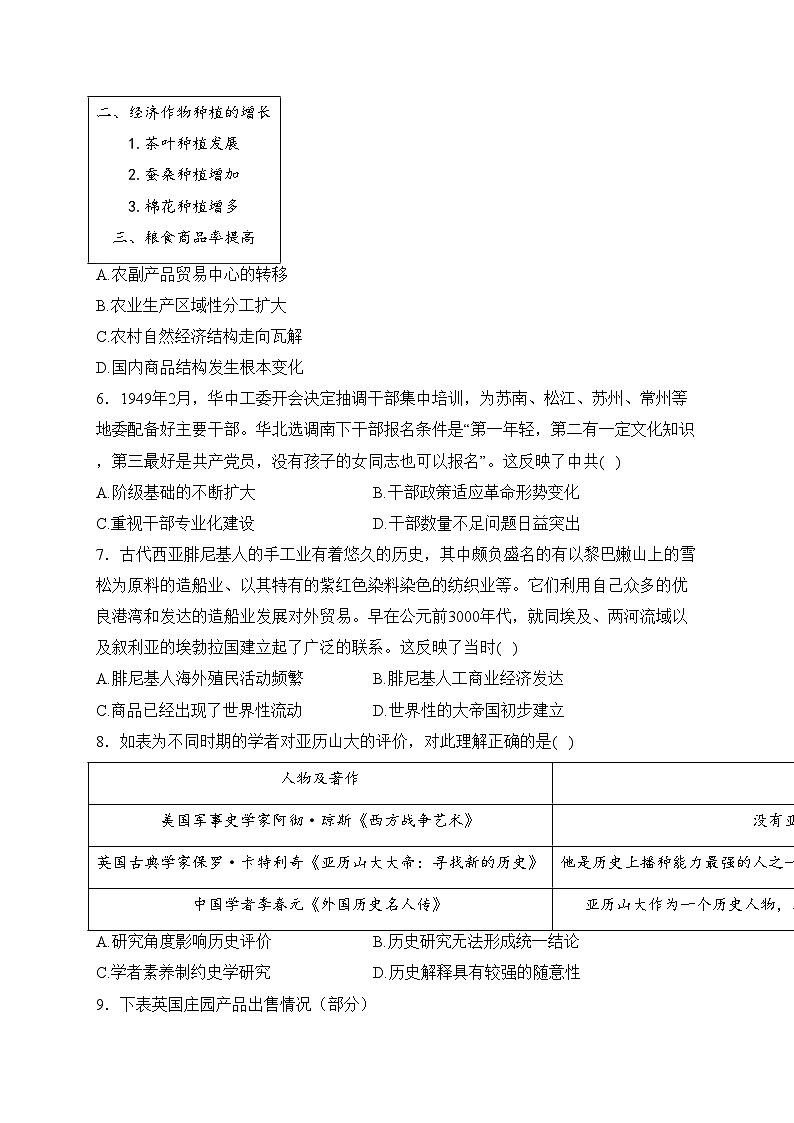 固始县高级中学2023-2024学年高一下学期4月月考历史试卷(含答案)第2页