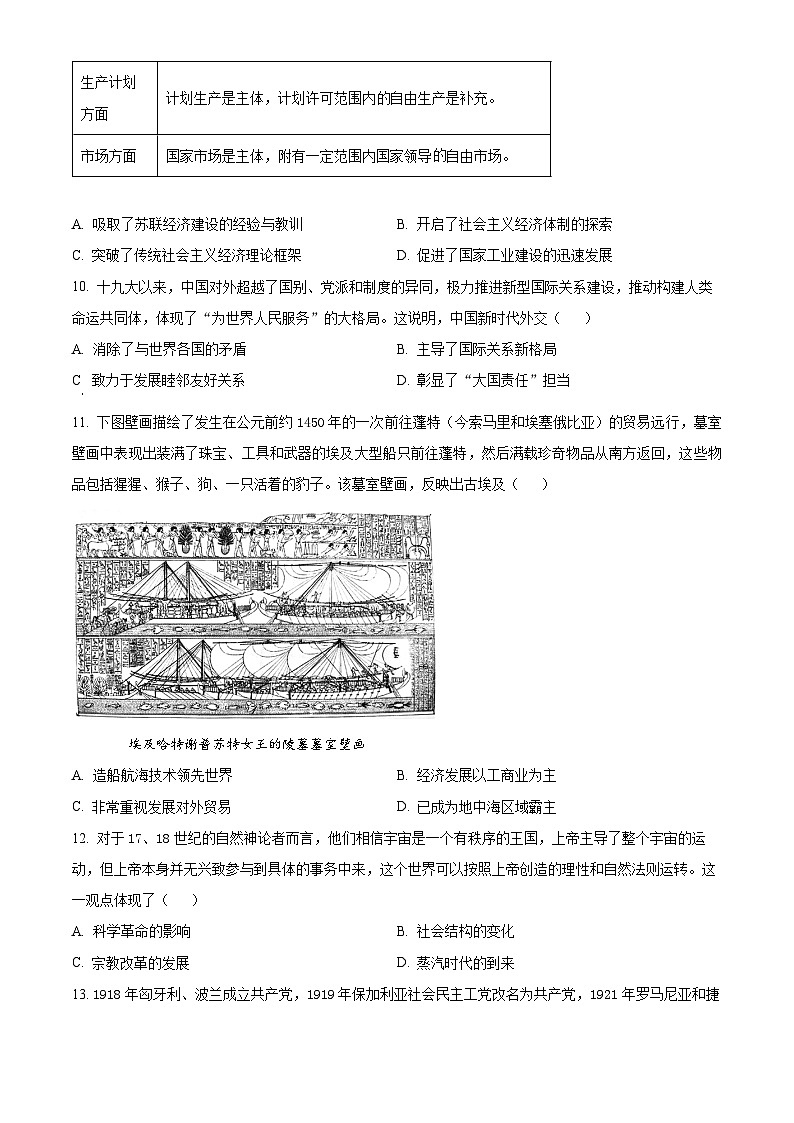 安徽省2024届普通高等学校招生适应性考试(三)历史试题(原卷版+解析版)03