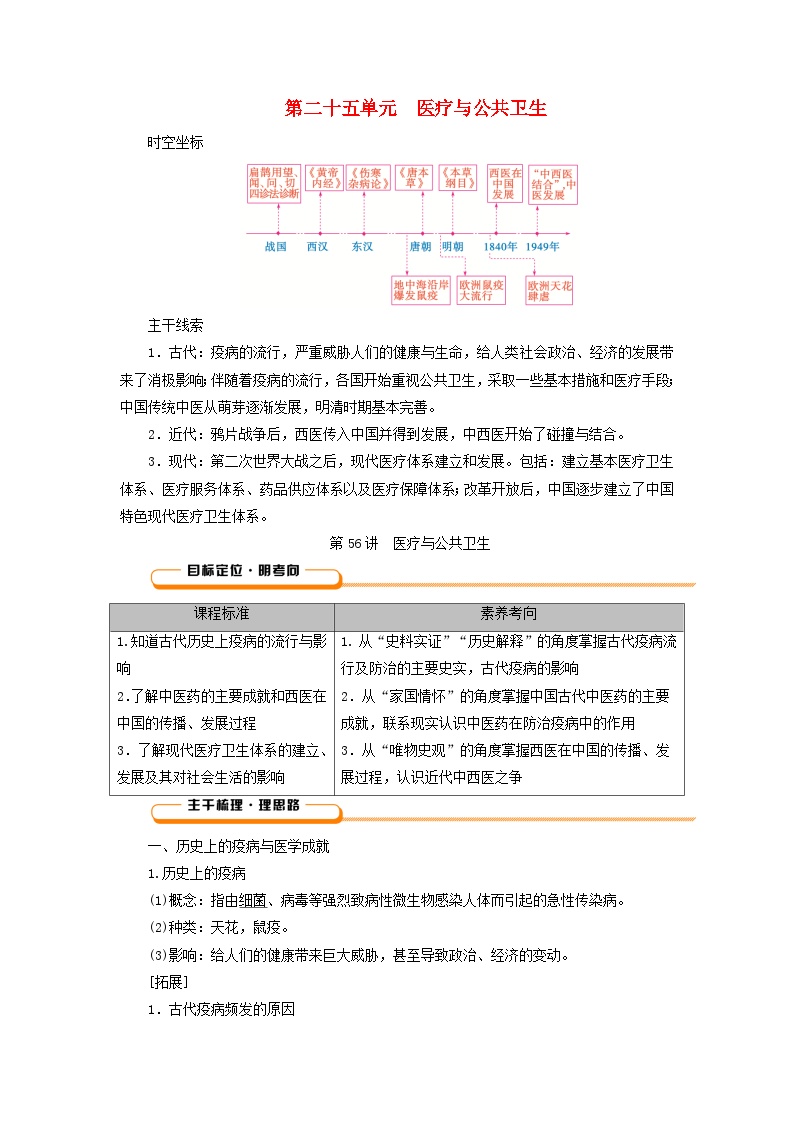 2025版高考历史一轮总复习教案选择性必修2第25单元医疗与公共卫生第56讲医疗与公共卫生