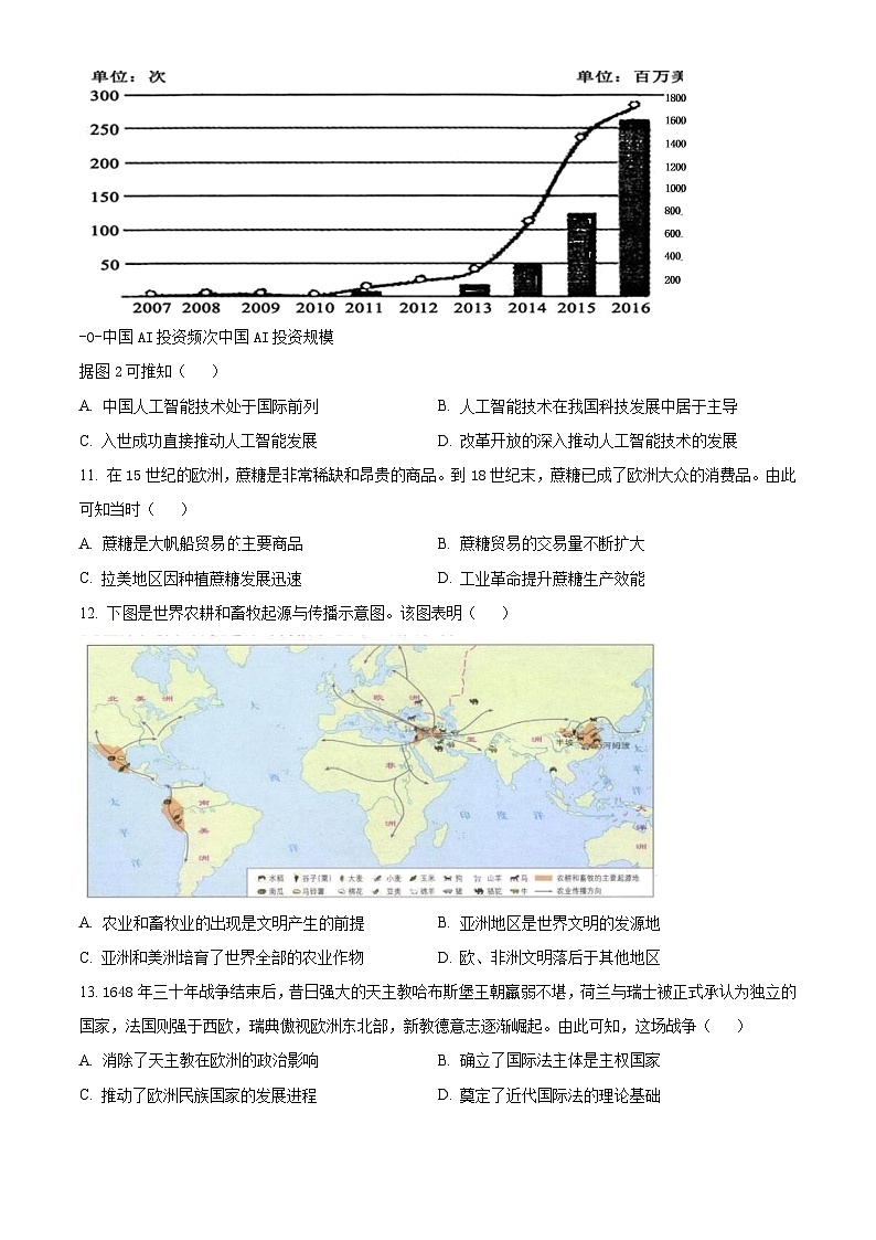 江苏省盐城市五校联考2023-2024学年高二下学期期中考试历史试题  (原卷版)第3页