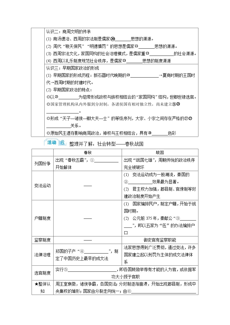 第2课 中华文明的夏商周时代 导学案（含答案）--2024届高三历史统编版二轮复习03