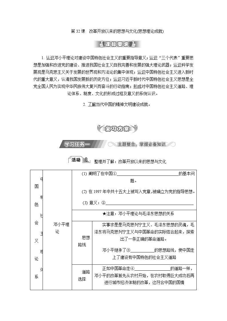 第32课改革开放以来的思想与文化导学案(含答案)---2024届高三历史统编版必修中外历史纲要上册二轮复习第1页