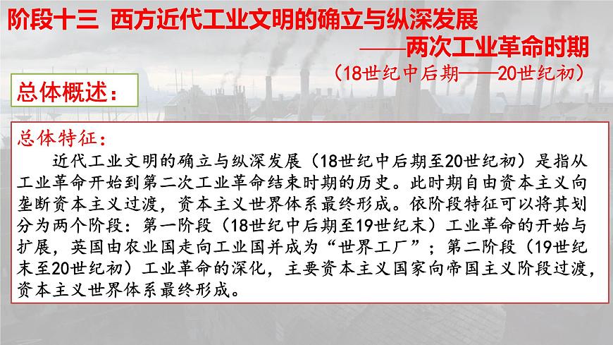 階段十三 西方工業(yè)文明的確立與縱深發(fā)展——兩次工業(yè)革命時(shí)期課件---2024屆高三歷史統(tǒng)編版二輪復(fù)習(xí)第1頁