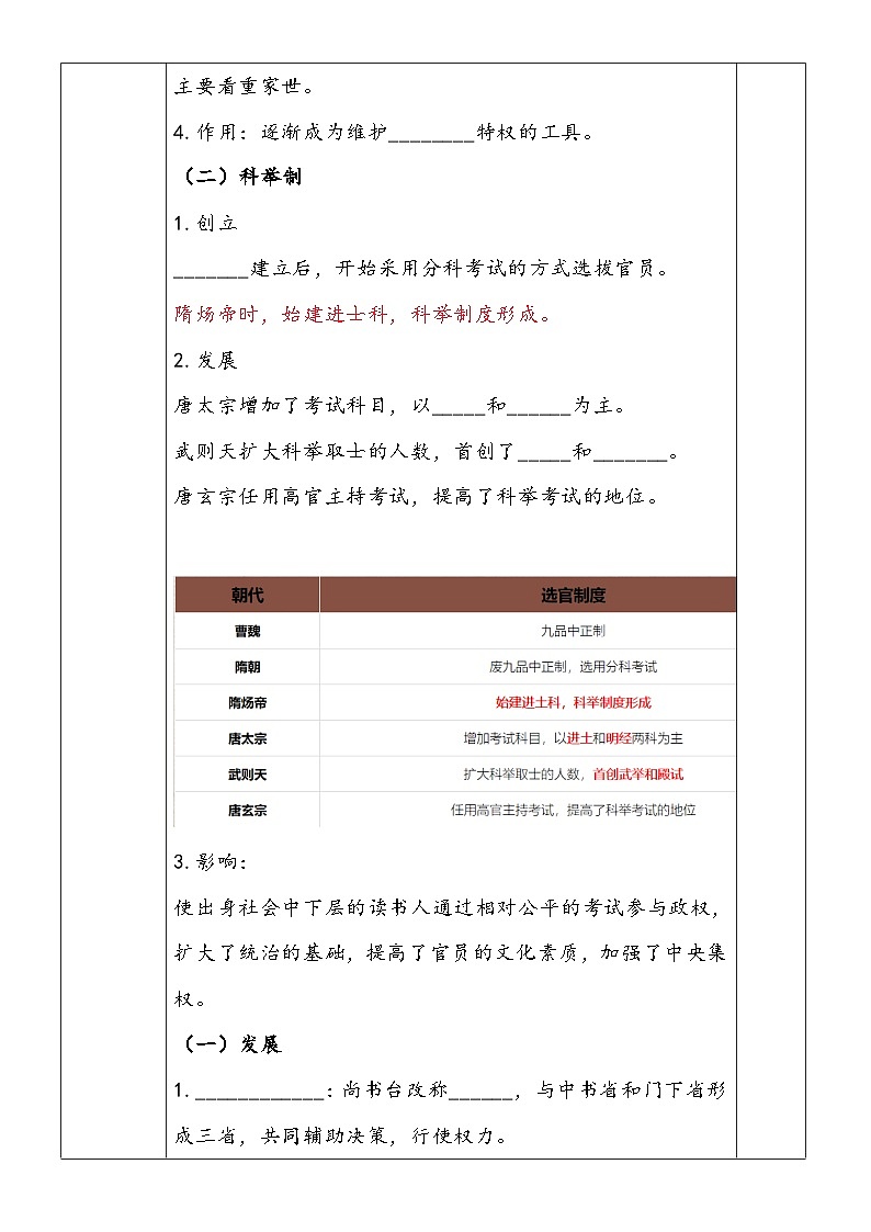 第7课 隋唐制度的变化与创新 学案02