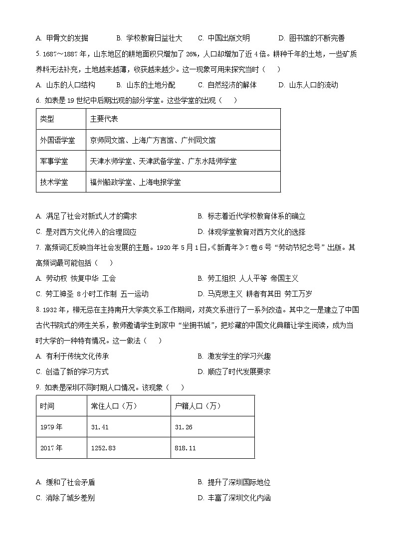 山东省菏泽市高二市区一类校2023-2024学年高二下学期期中联考历史试题(原卷版)第2页