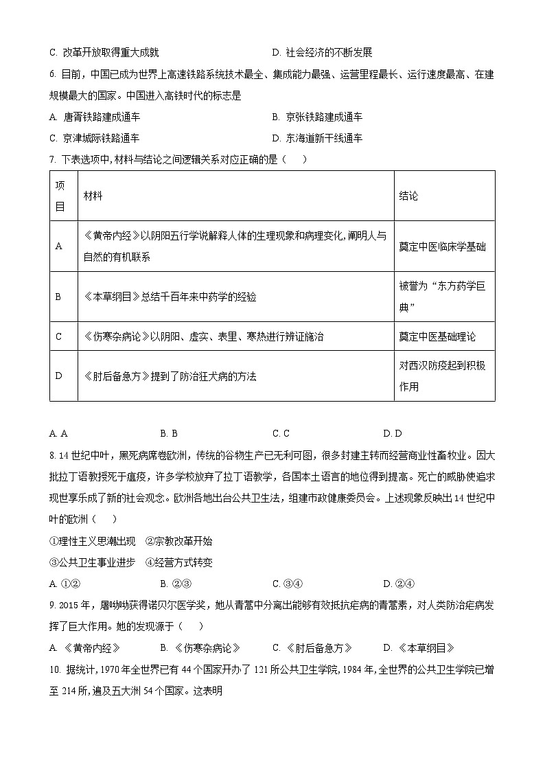 贵州省黔西南州金成实验学校2023-2024学年高二下学期4月月考历史试题(原卷版)第2页