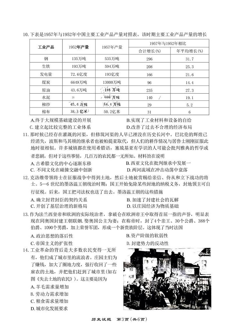 2024年江西省高三下学期4月教学质量检测卷 历史试题03