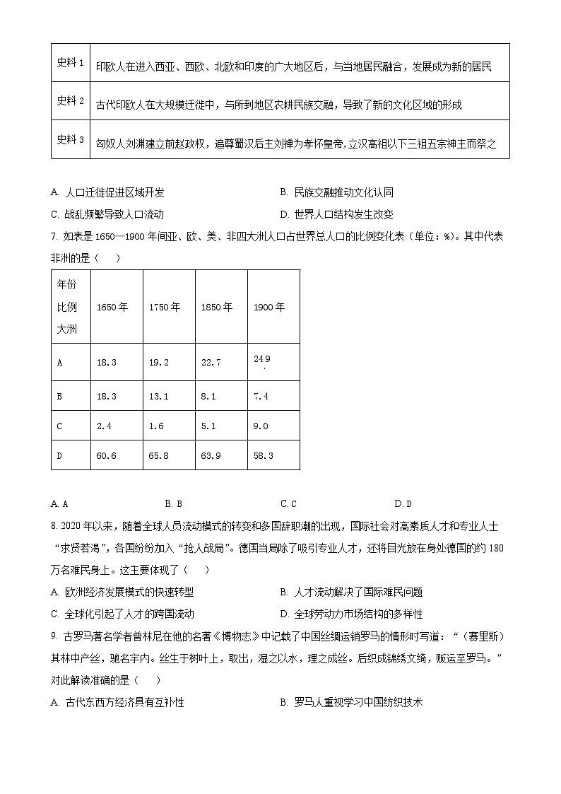 广东省清远市2023-2024学年高二下学期期中联考历史试题(Word版附解析)第2页