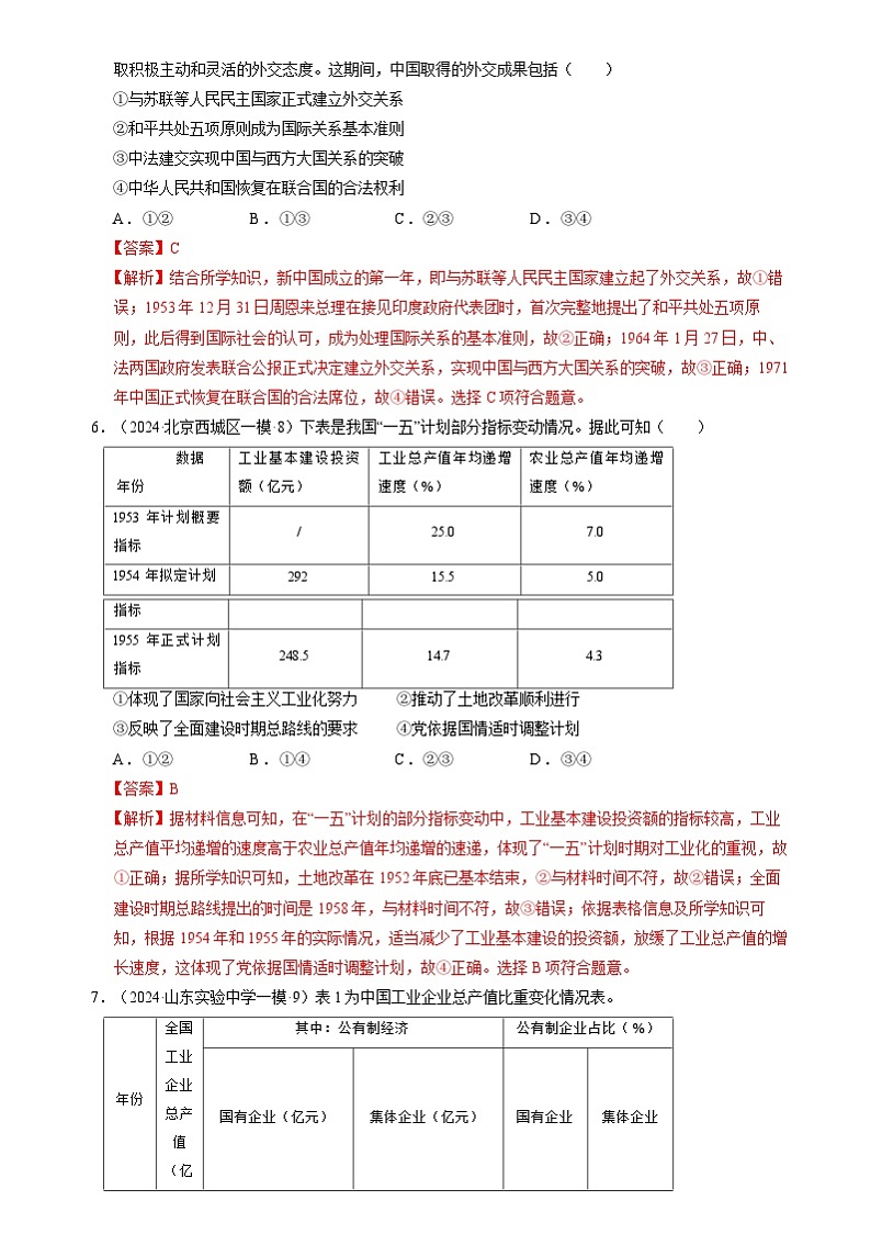 2024年高考历史二轮复习专题:中国现代史:改革开放前 选择题汇编(新高考专用)(解析版)第3页