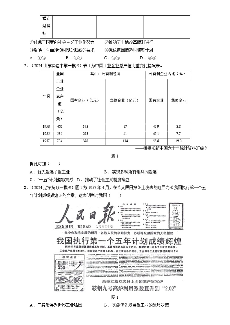 2024年高考历史二轮复习专题:中国现代史:改革开放前 选择题汇编(新高考专用)(原卷版)第3页