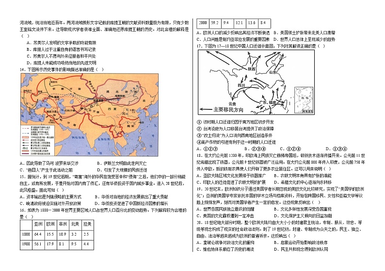 专题一0三 世界文化的演进与文明传承 综合训练(含解析)--2024届高三统编版历史二轮专题复习第2页