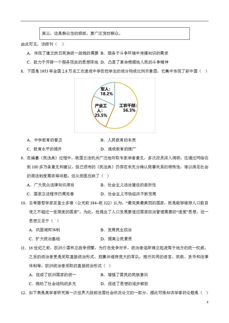 2024年高考押题预测卷—历史(山东卷03)(考试版)第3页