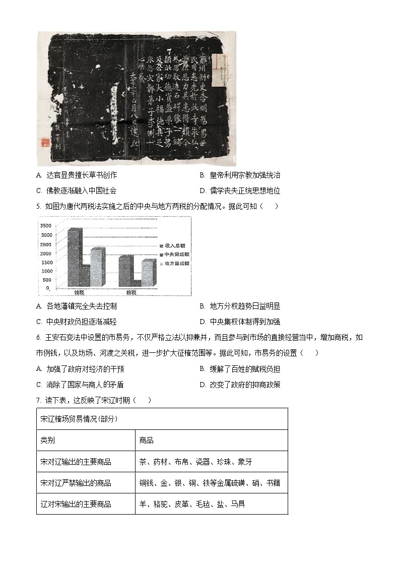 江苏省泰州中学2023-2024学年高二下学期期中考试历史试题(原卷版)第2页