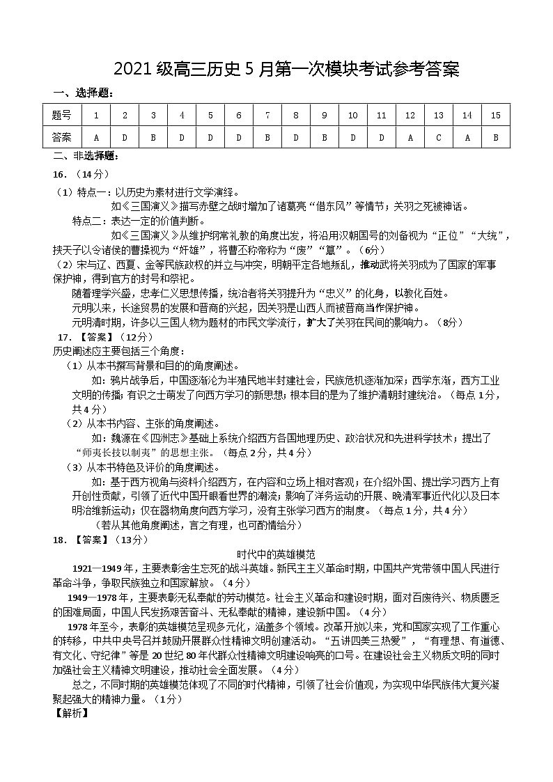 山东省东营市第一中学2023-2024学年高三下学期第一次月考历史试题01