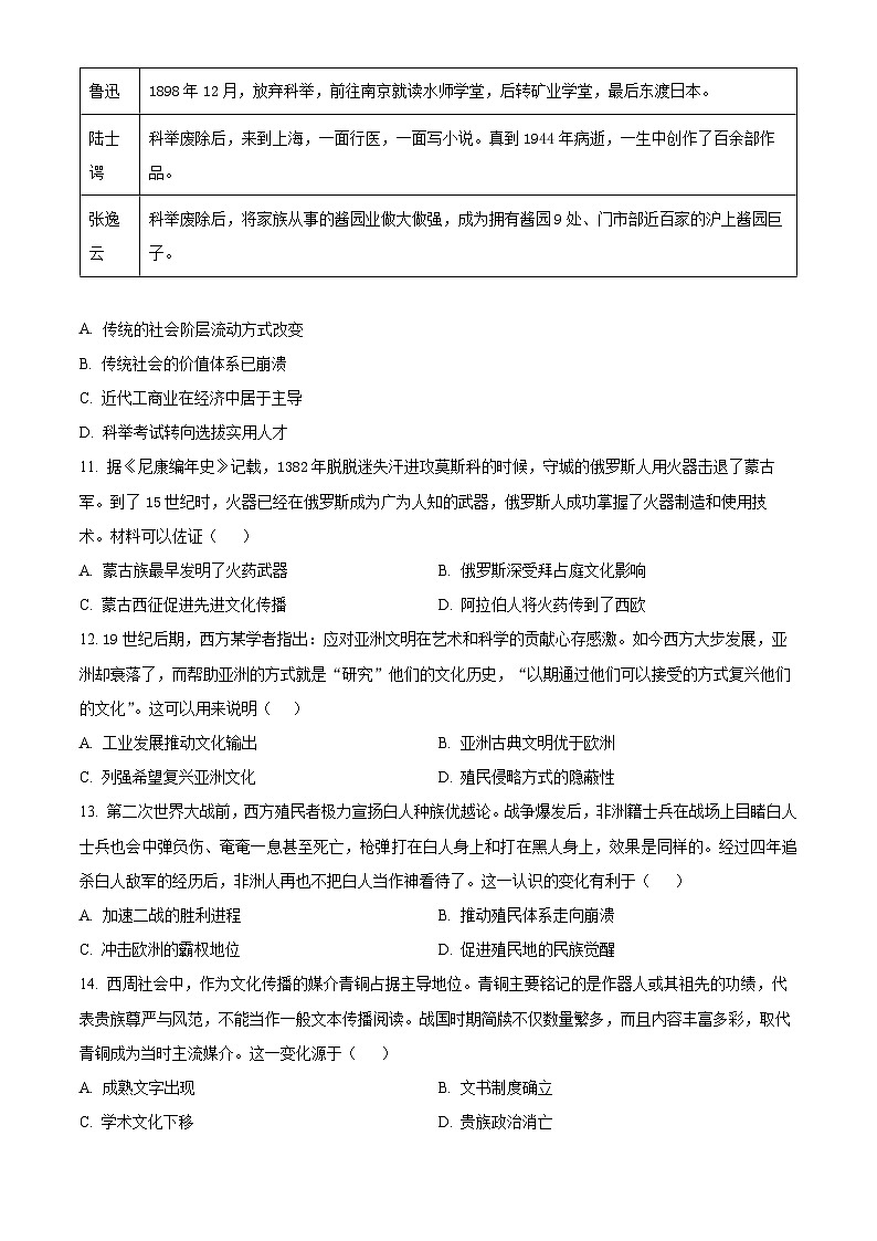 广东省东莞市常平中学等三校2023~2024学年高二下学期期中历史试题(原卷版)第3页