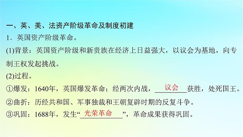 2025届高考历史一轮总复习专题一0走向整体的世界和资本主义制度的确立__工场手工业时期第46课早期资产阶级革命与资本主义制度的确立课件第4页