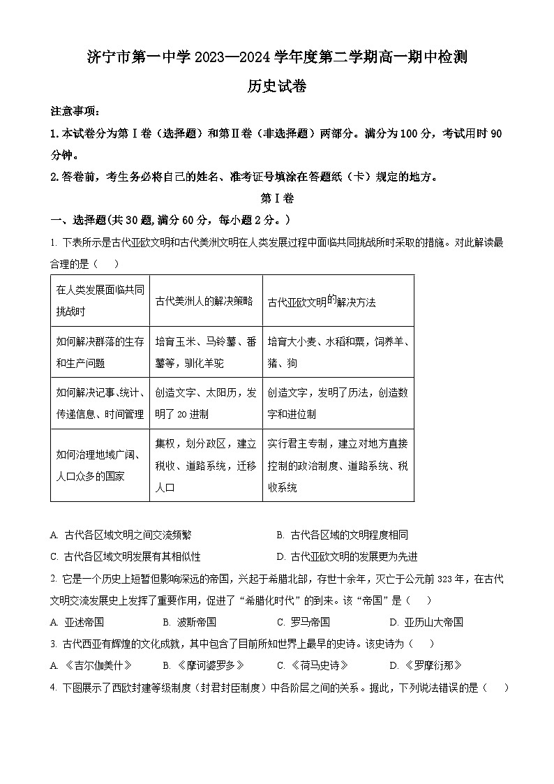 2024济宁一中高一下学期5月期中考试历史含解析01