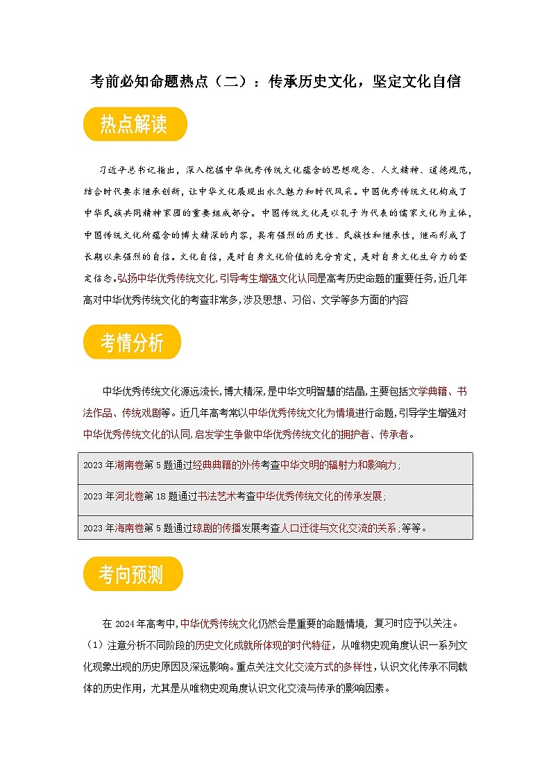 06 考前必知命题热点(二):传承历史文化,坚定文化自信2024历史高考复习攻略(解析版)第1页