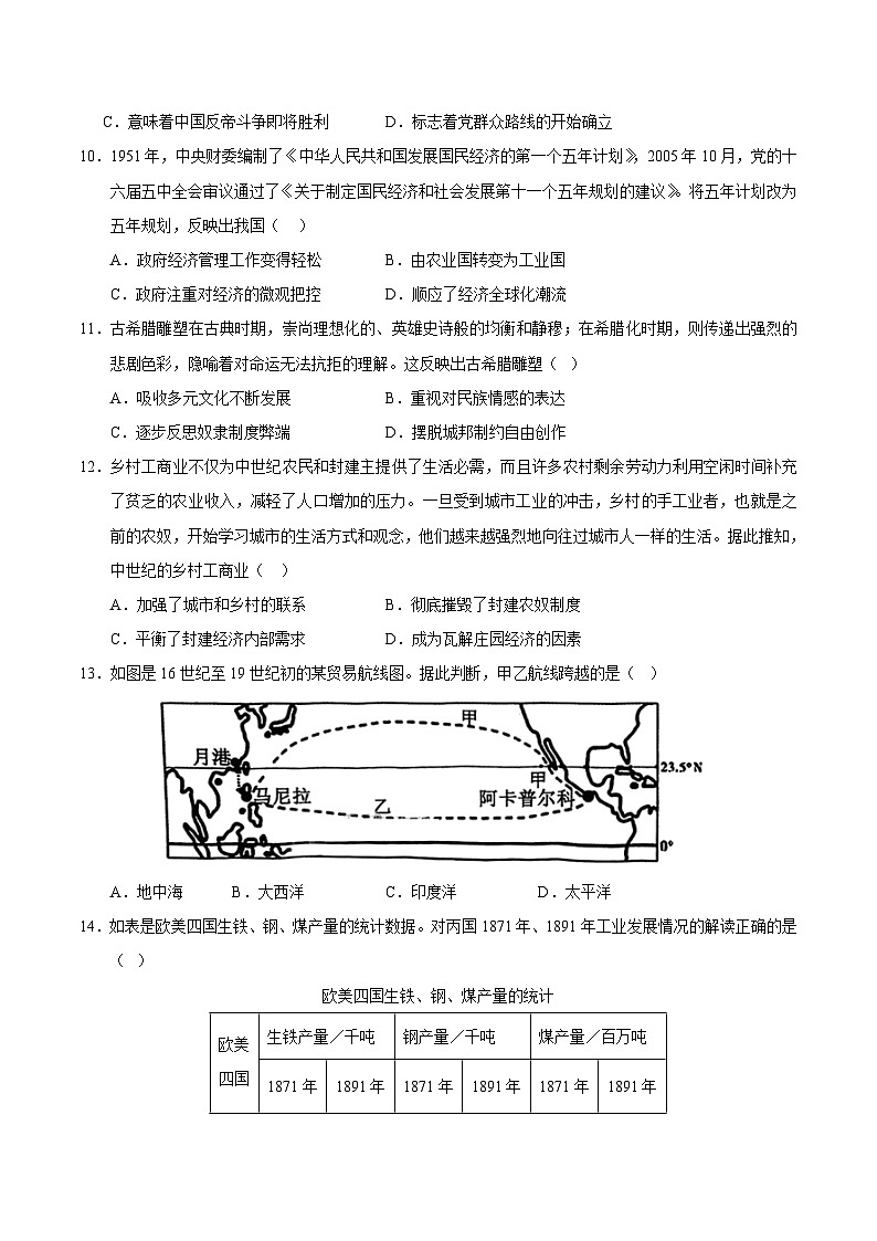 2024年高考第三次模拟考试题:历史(七省新高考卷01,16+3模式)(考试版)第3页