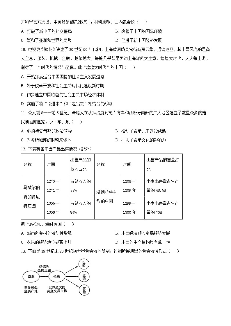 甘肃省靖远县第一中学2024届高三模拟预测历史试题(学生版)第3页