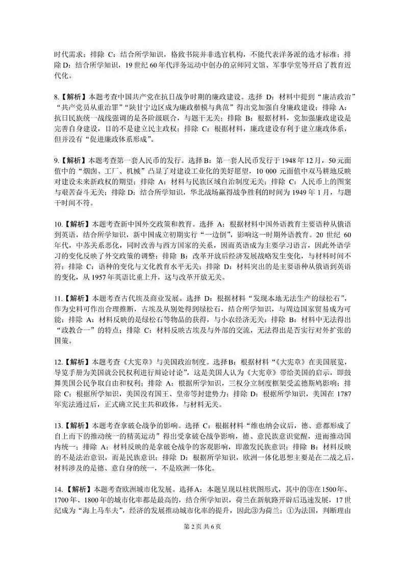 (沈阳)2023—2024学年下学期高二年级6月阶段考试-历史-参考答案第2页