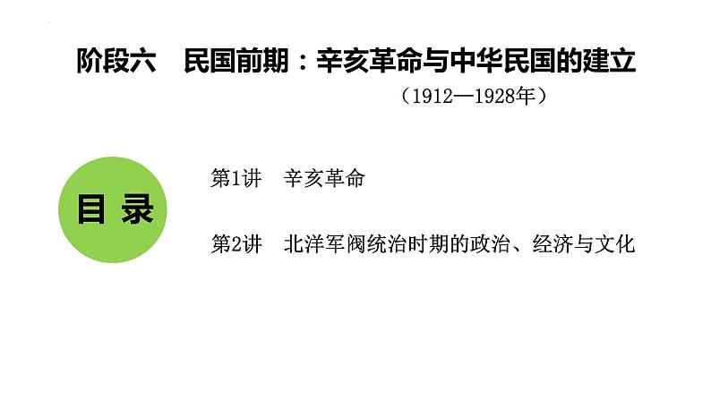 阶段六第2讲 北洋军阀统治时期的政治、经济与文化 课件--2025届高三统编版(2019)必修中外历史纲要上一轮复习第1页