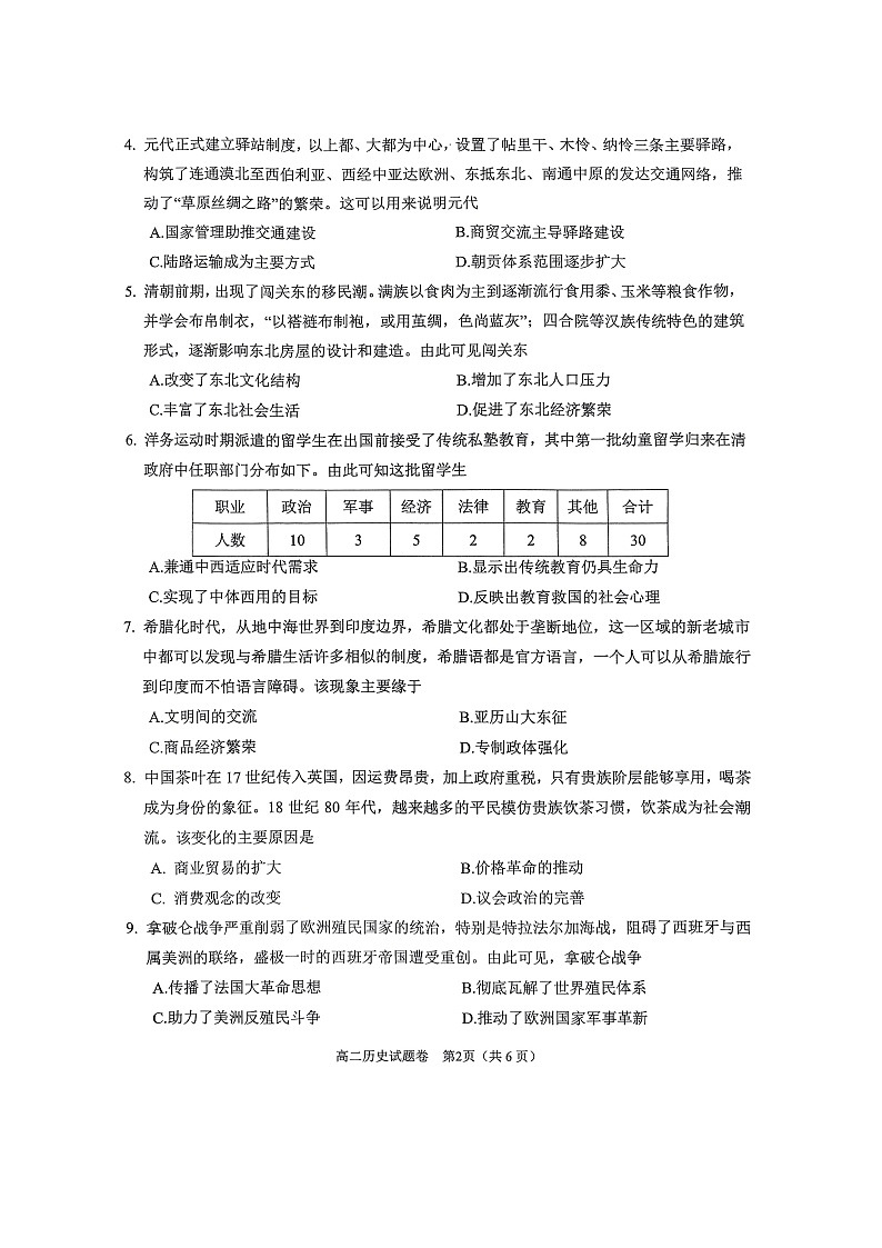 四川省大数据学考大联盟2023—2024学年高二下学期期末模拟质量检测 历史试题02