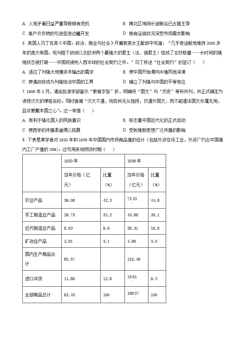 江西省多校联考2023-2024学年高二下学期6月摸底考试历史试题(Word版附解析)02