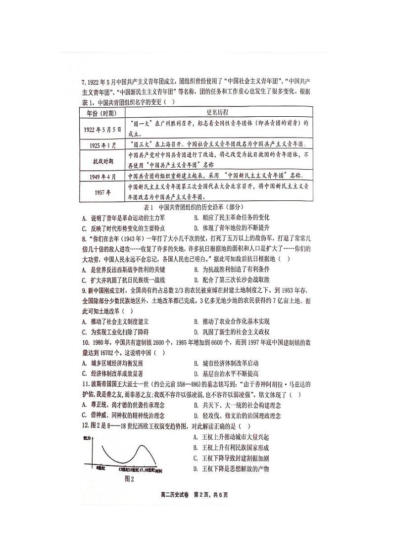 江西省上饶市2023-2024学年高二下学期期末教学质量检测+历史第2页