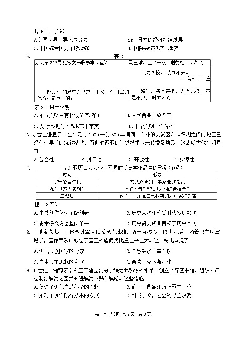 福建省泉州市2023-2024学年高一下学期期末教学质量监测历史试题第2页