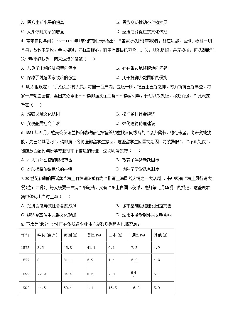 江苏省淮安市2023-2024学年高二下学期6月期末考试历史试题 Word版含答案第2页