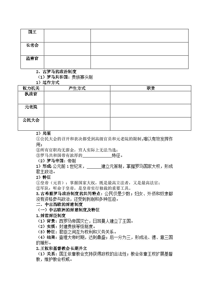 高中历史选必一第1单元第2课 西方国家古代和近代政治制度的演变-导学案02