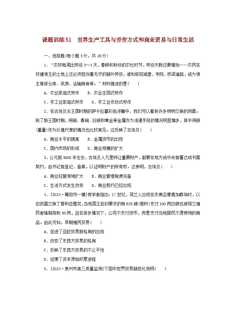 2025版高考历史全程一轮复习课题训练51世界生产工具与劳作方式和商业贸易与日常生活第1页