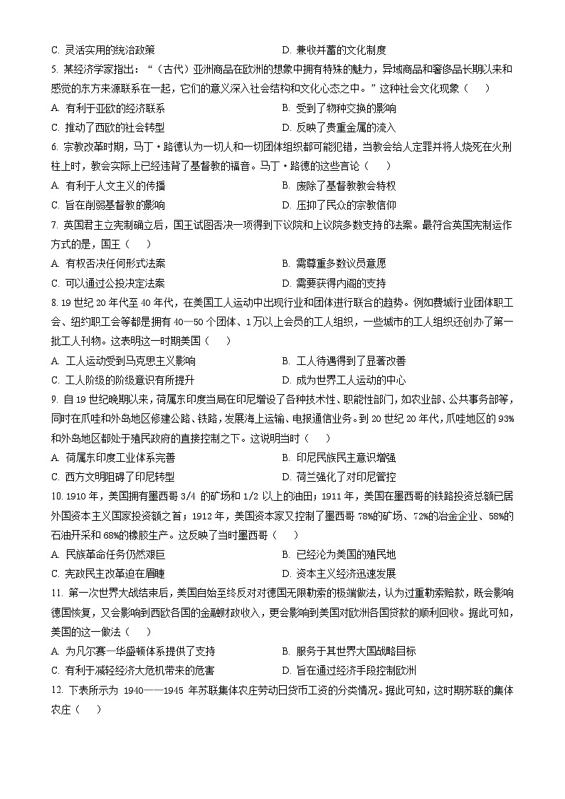陕西省商洛市2023-2024学年高一下学期期末考试 历史试题 Word版含答案02
