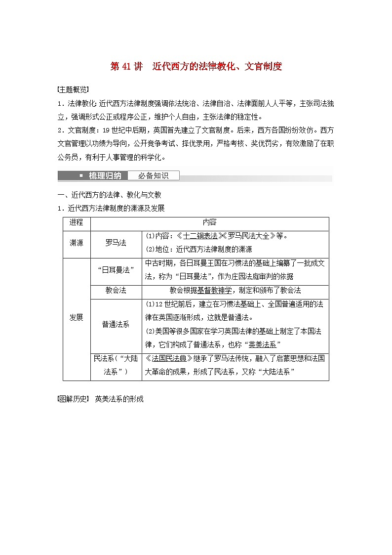 浙江专用新教材2024届高考历史一轮复习教案第五部分近代世界第十六单元第41讲近代西方的法律教化文官制度第1页