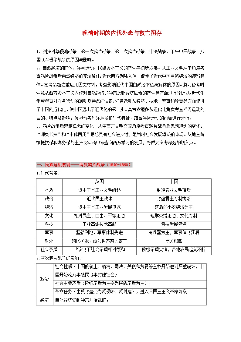 高考历史三轮复习晚清时期的内忧外患与救亡图存讲义