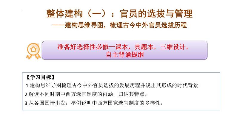 整体建构(一):官员的选拔与管理——建构思维导图,梳理古今中外官员选拔历程 课件--2025届高三历史统编版(2019)选择性必修1一轮复习第2页