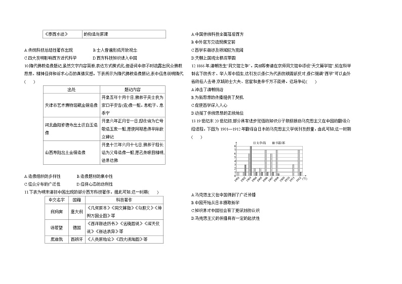 高中历史人教统编版选择性必修3文化交流与传播第一单元源远流长的中华文化达标检测试卷(Word版附解析)02