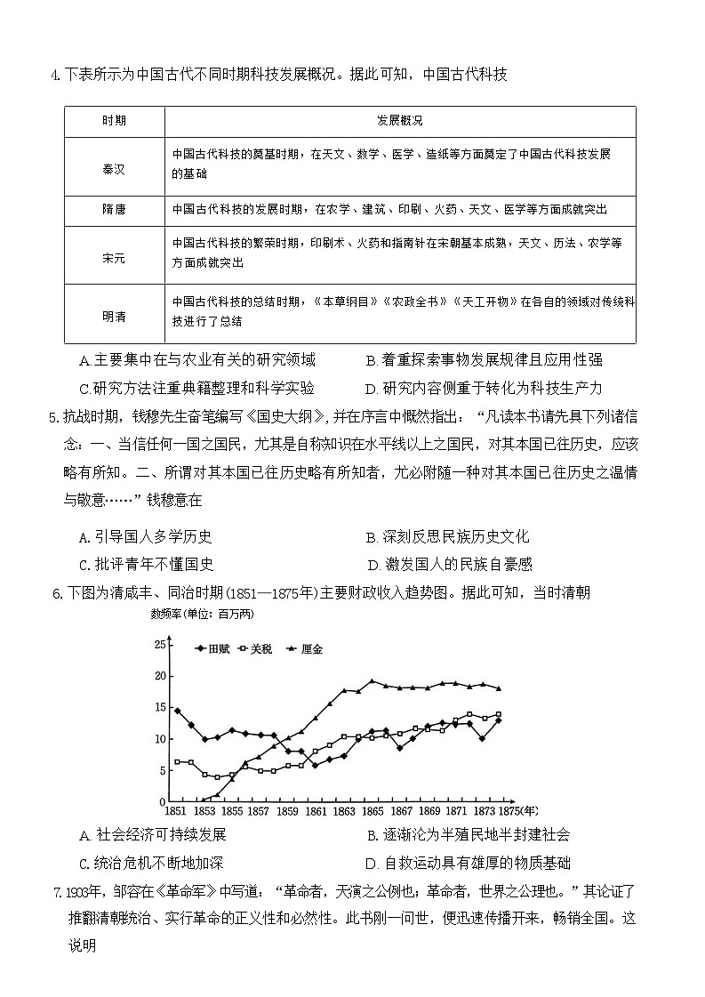 2023-2024学年安徽省阜阳市高一下学期期末考试历史试题03