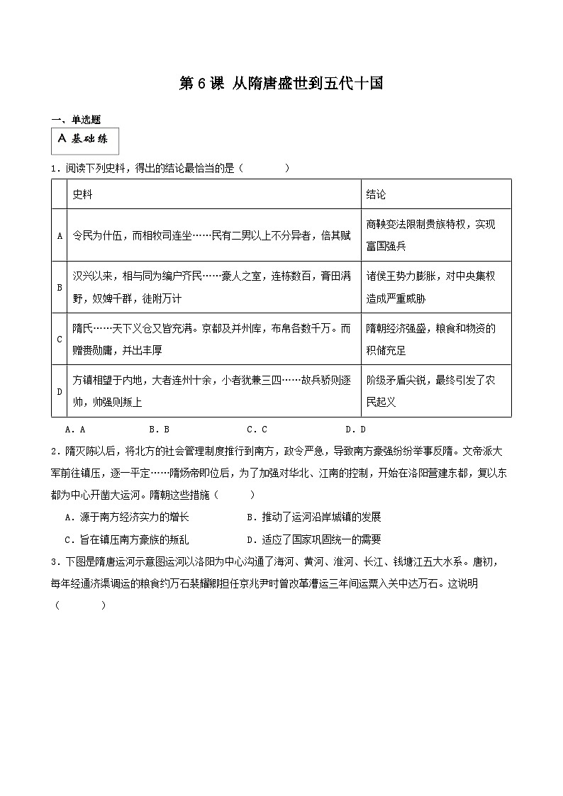 【新课标】6《从隋唐盛世到五代十国》课件+分层作业01