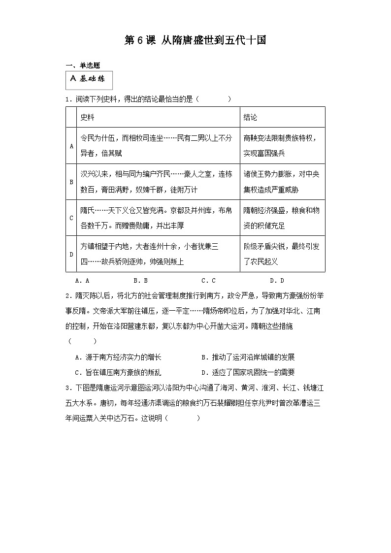 【新课标】6《从隋唐盛世到五代十国》课件+分层作业01