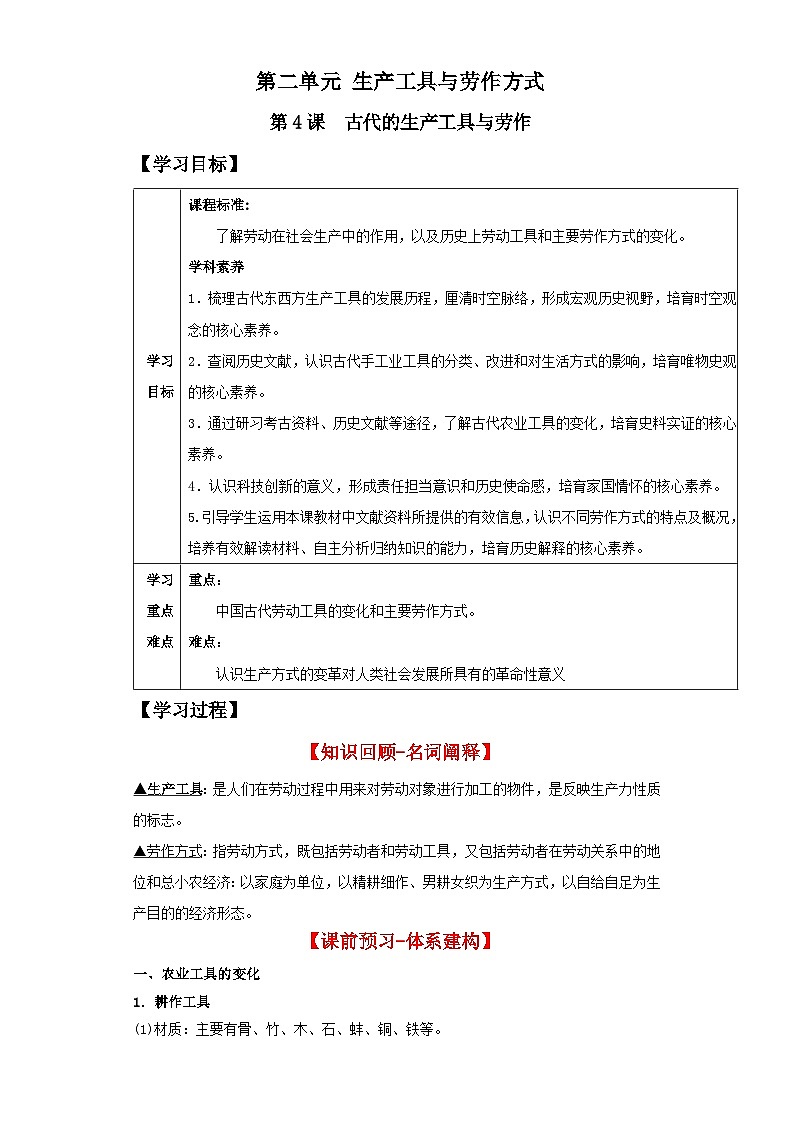 【新课标】4《古代的生产工具与劳作》课件+教案+导学案+分层作业01
