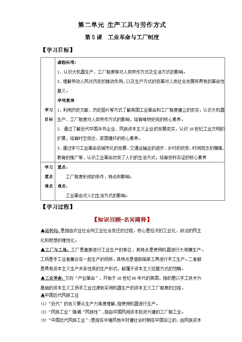 【新课标】5《工业革命与工厂制度》课件+教案+导学案+分层作业01