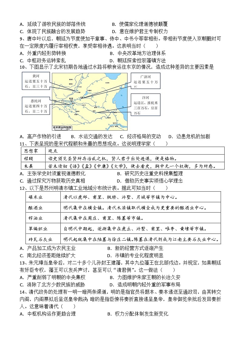 四川省遂宁中学校2024-2025学年高三上学期8月月考历史试题02