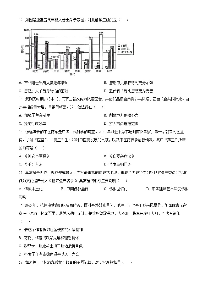 辽宁省大连市第十二中学2023-2024学年高二下学期6月学情反馈历史试题(Word版附解析)第3页