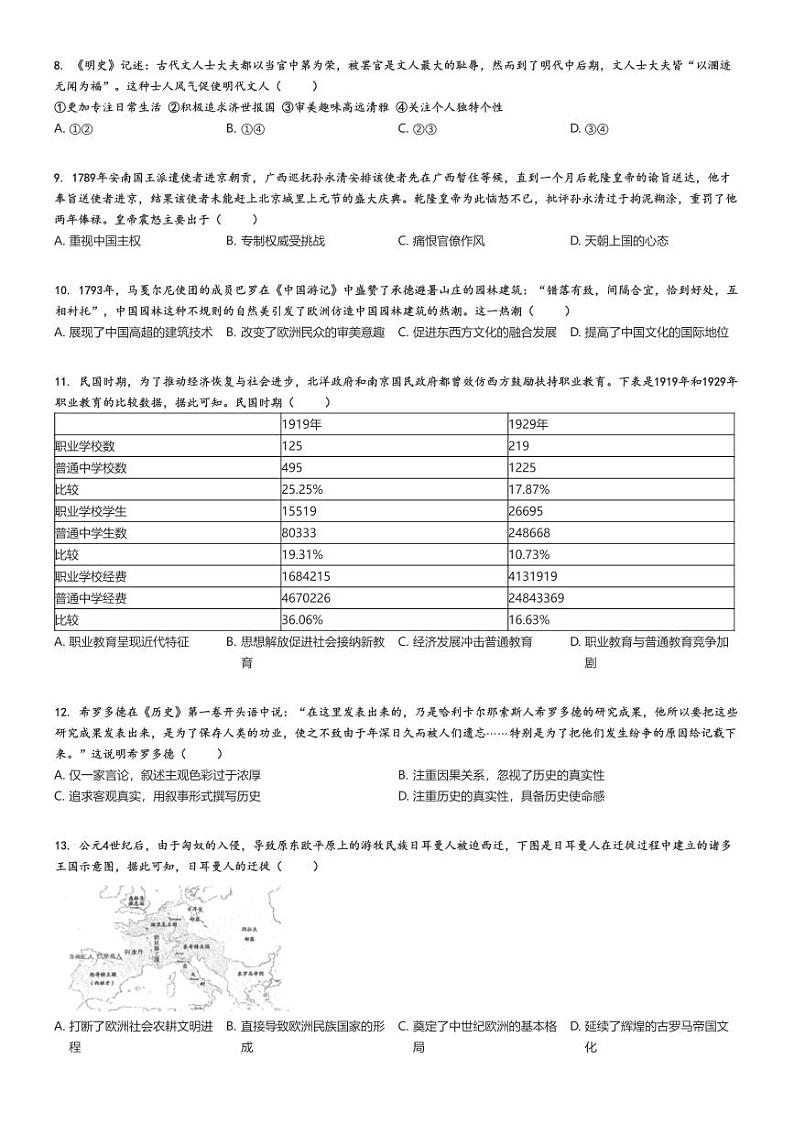 2023_2024学年辽宁沈阳皇姑区辽宁省实验学校高二下学期期末历史试卷原题版第2页