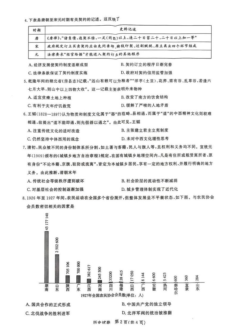 历史丨湖北省圆创联盟2025届高三8月开学考暨湖北省高中名校联盟2025届高三8月第一次联合测评历史试卷及答案第2页