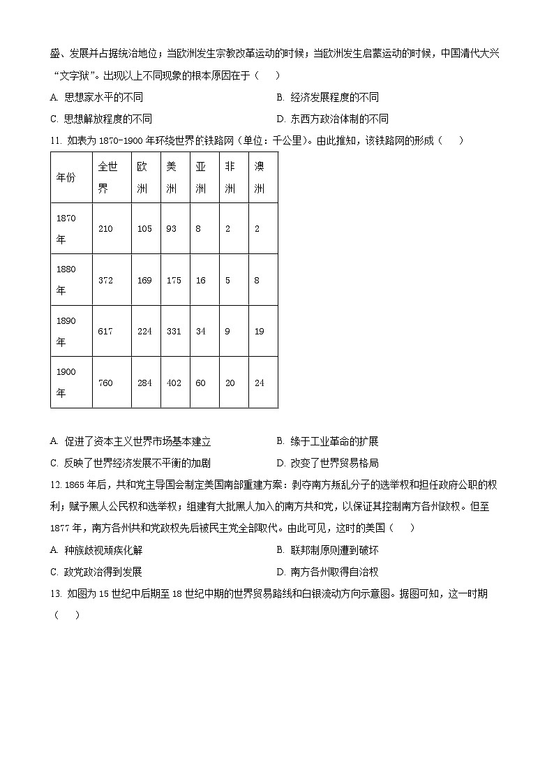 江西省新余市实验中学2024-2025学年高二上学期开学考试历史试题(原卷版)03