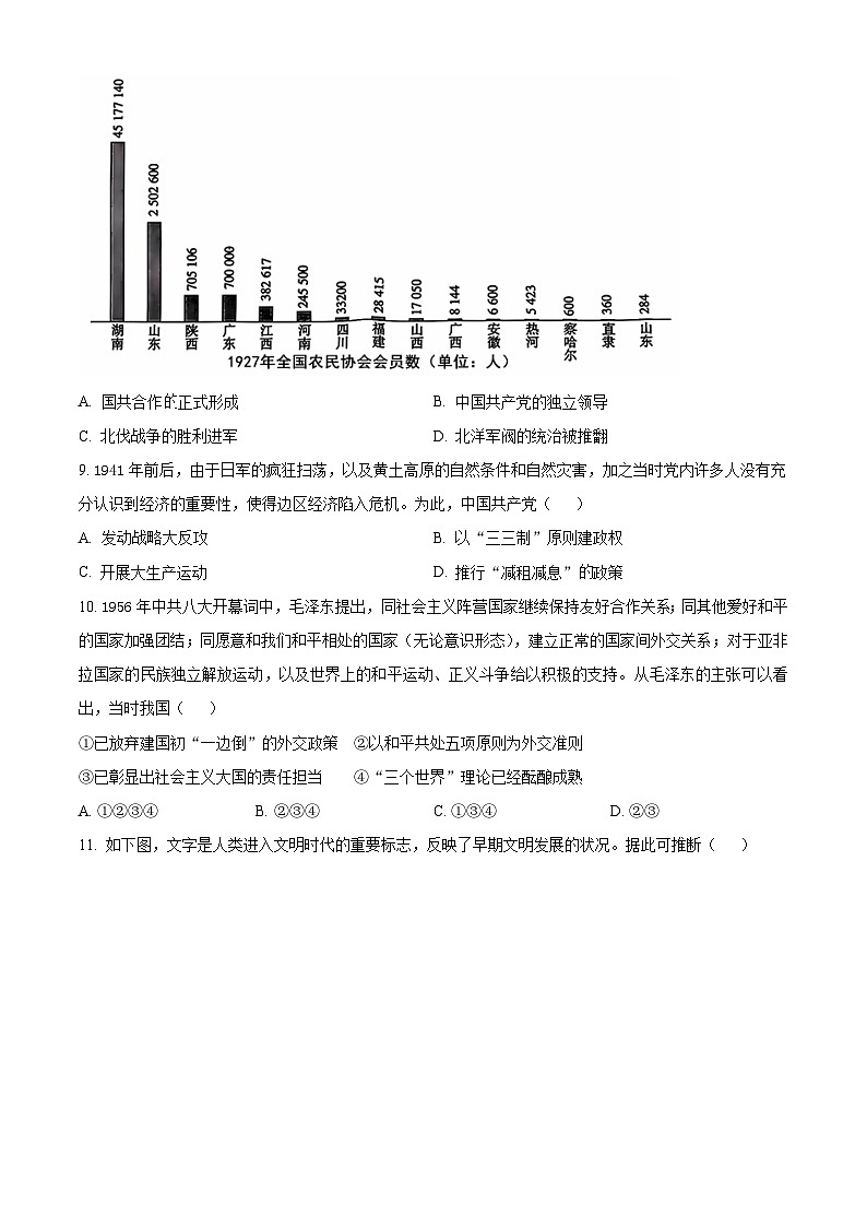 2025届湖北省高中名校联盟高三上学期第一次联考历史试题 Word版无答案第3页